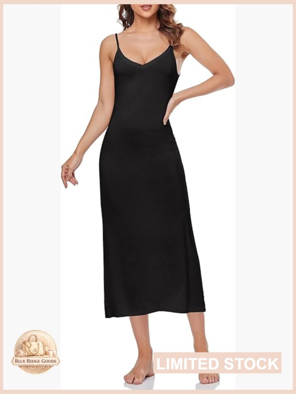 V-Neck Full Slip Dress Adjustable Straps Sexy Nightgown Cami Maxi